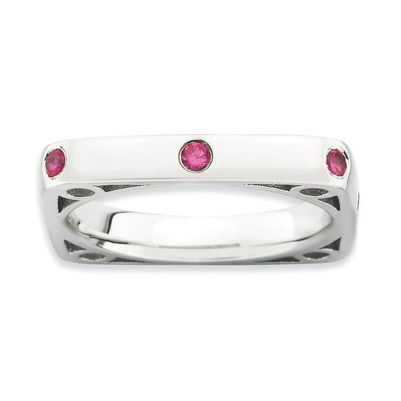 3.25mm Stackable Created Ruby Sterling Silver Square Band Size 5